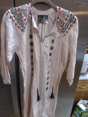 Janis boho cotton long tunic top dress artsy india L embroidered